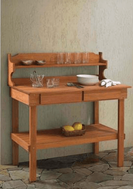 Mesa Aparador com 2 gavetas e prateleira Barbecue - Jatobá - Linha Barbecue - Meu Móvel de Madeira